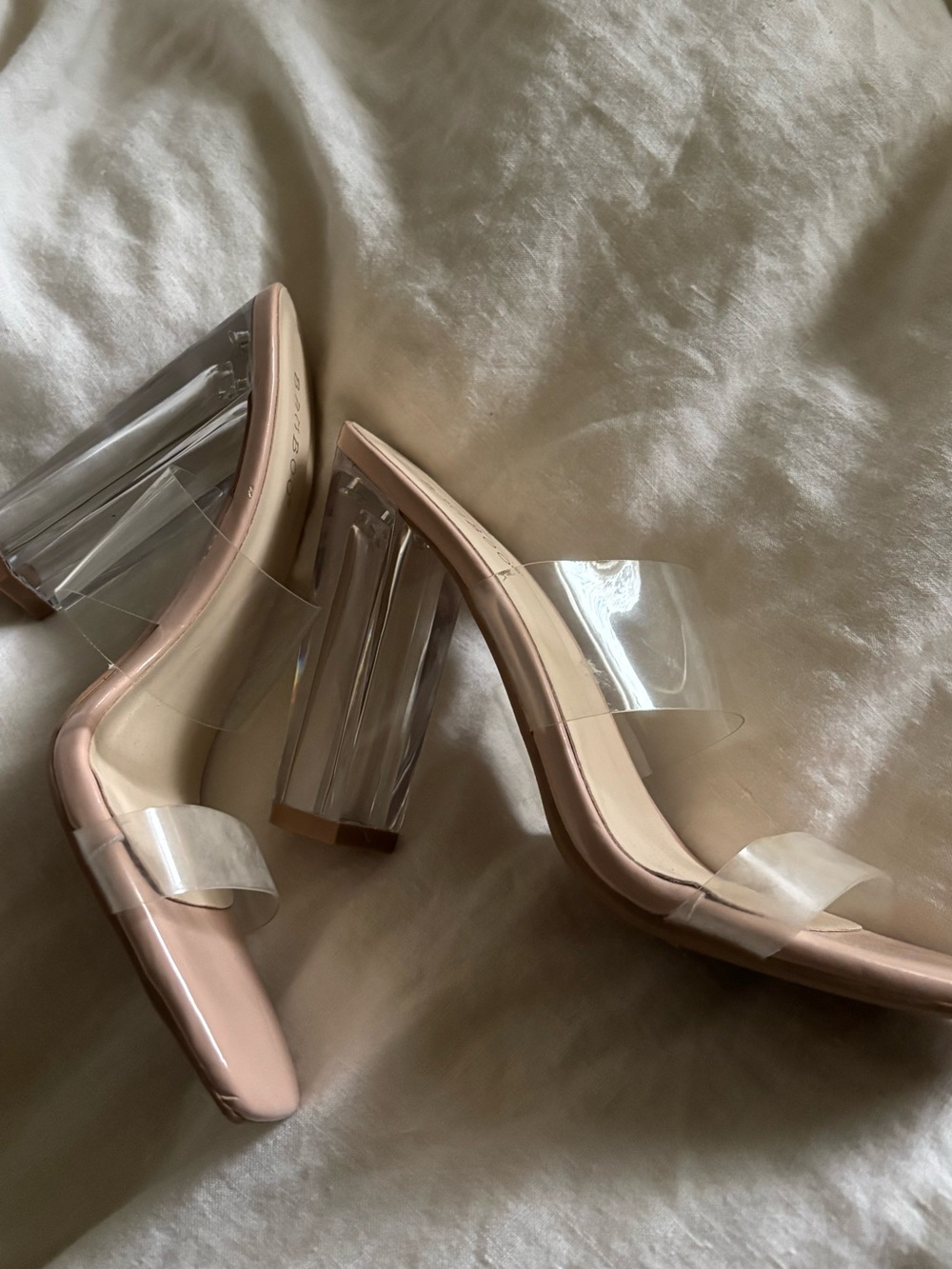 BAMBOO Clear Strap Blush Block Heel Sandals